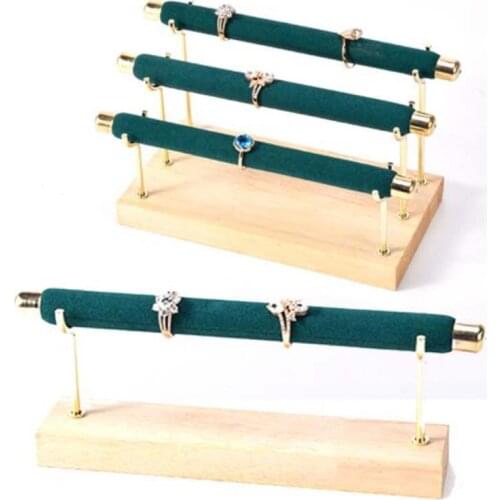 Solid Wood Flannel Portable Ring Storage Rack Jewelry Display Rack Ring Elastic Strip Detachable Jewelry Rack
