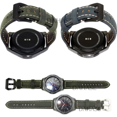 DAHASE 22mm Big Buckle Genuine Leather Replacement Strap for Samsung Gear S3 Frontier / Classic Watch Band Bracelet w Pins