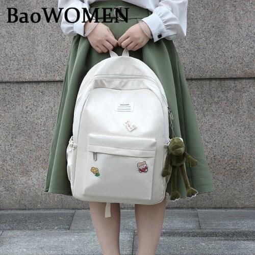 BaoWomen College Student Backpack Cute Nylon Women School Bag Lady Kawaii Backpack Female Fashion Badge Bag Book Harajuku New