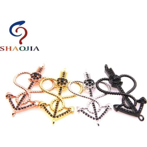 SHAOJIA Micro Pave Black Zircon Charms Heart Arrow With Cubic Zircon Bead Accessories Fits Making Bracelet DIY Necklace Jewelry