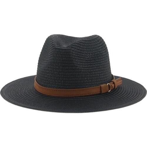 Straw hats women belt band khaki black summer spring sun hats wide brim casual outdoor sun protection outdoor beach summer hats