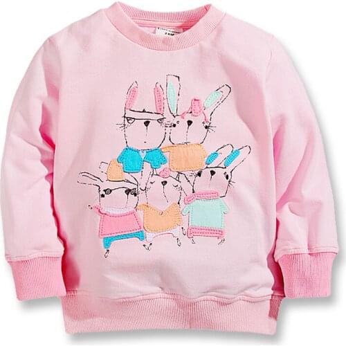 Spring Fall Baby Girls T-Shirts Pink Cartoon Images Childrens Clothes Cotton Long Sleeve Kids Tops Tees 2-7 years