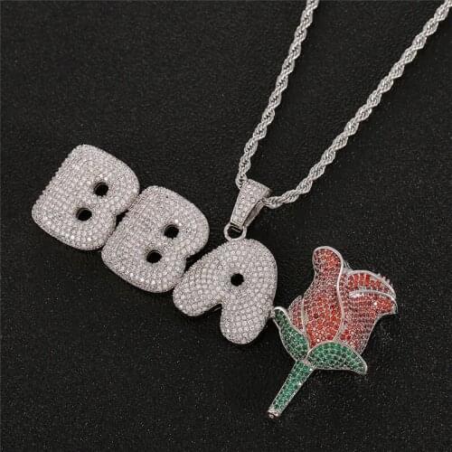 Lucky Sonny Custom Name Bubble Letters Chain Pendants Necklaces Letters & Rose Charms Hip Hop Jewelry Gold Silver Tennis Chain