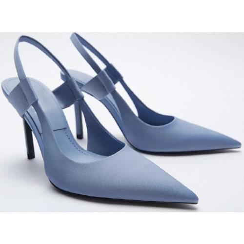 ZAR 2021 Summer New Blue Single Shoes Women Brethable Fashion Pointed Toe High Heels Sexy Stiletto Muller Sandals And Slippers