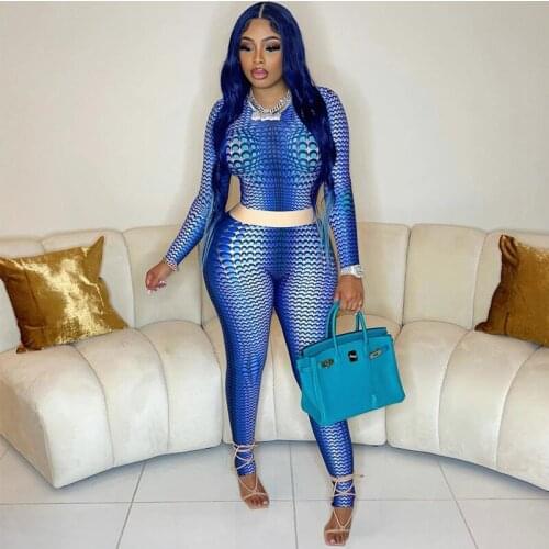 2021 Autumn Pop Womens Tracksuit Sexy Long Sleeve Print T-shirt And Pencil Pants High Street Two Piece Set Outfits Streetwear