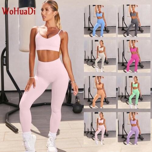 WOHUADI Womens Clothing Seamless Sport Bra Set Gym Workout Yoga Suit Fitness Top+High Waist Leggings Push Up Female Sportswear