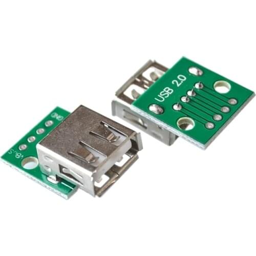 10pcs USB 2.0 female socket head to DIP 4p straight plug adapter board welded mobile phone power data cable