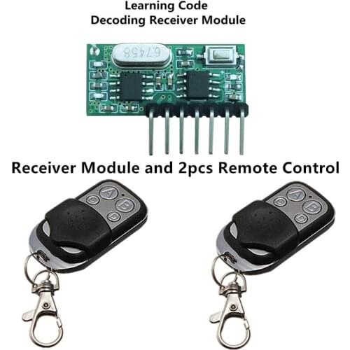 2pcs 433 Mhz Remote Control and 1pcs 433Mhz Wireless Receiver Learning Code 1527 Decoding Module 4Ch Output With Learning Button