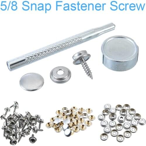 30 Set 15mm Snap Fastener Screw Kit Stainless Steel Push Button Cover Tent Boat Camping Leathercraft Snap Fastener Accessories