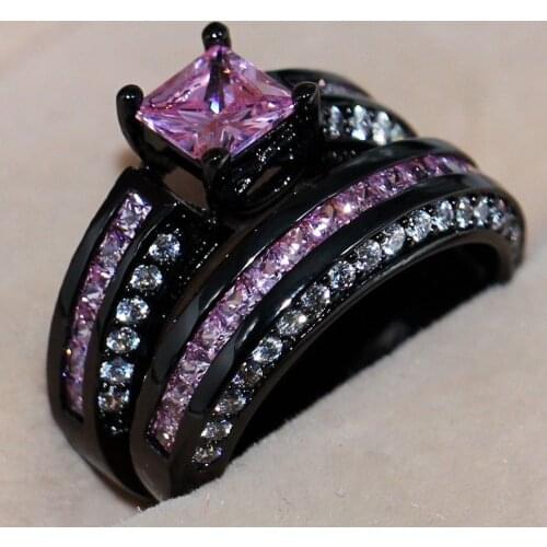 5ct 6mm Size 5-11 Fashion Jewelry 10kt black gold filled Pink AAA CZ Simulated stones Women Engagement Wedding Band Ring gift