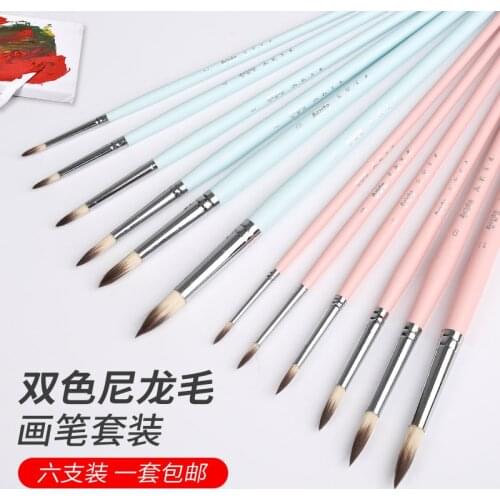 6Pcs Professional Spike Painting Brushes Nylon Hair Watercolor Gouache Paint Brush Fine Tip Artistic Tool