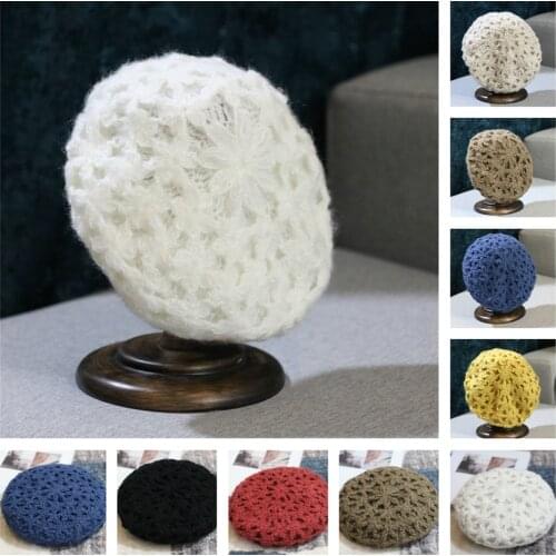 Beret hat women bonnets Ethnic style handmade knitted woolen cap womens autumn and winter retro elegant flower warm Caps