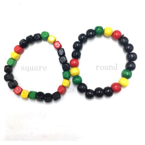 Free Shipping!! 24pcs/lot Rasta Square/Round Wood Beads Bracelets