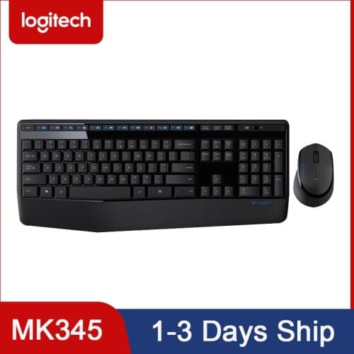 Logitech MK345 Wireless Keyboard And Mouse Combo Durable Full-Size Keyboard Optical Mouse Large Palm Rest For Right-Handed Users