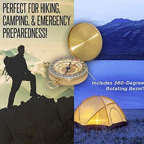 Pure copper clamshell compass with luminous pocket watch compass portable outdoor multi-function metal measuring ruler tool