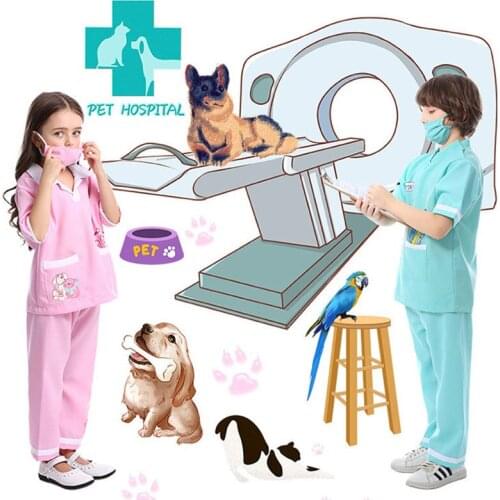 Kids Vet Doctor Suit Cosplay Costumes Kindergarten School Day Halloween Party Game Costume Fancy Dress For Boys and Girls