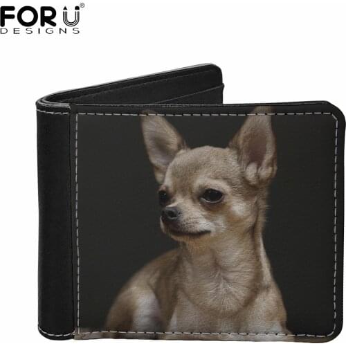 FORUDESIGNS New 3D Chihuahua Dog Print Leather Wallet for Men High Quality Bifold Short Coin Purse Luxury Gift to Male Card Case