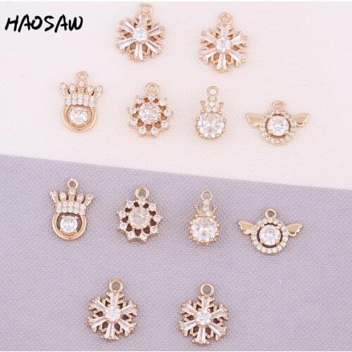 HAOSAW Choose 4Pcs Clear Crystal Charms/Jewelry Accessories/Crown/Snowflake/Wing/Hand Made/DIY Making/Earring Findings
