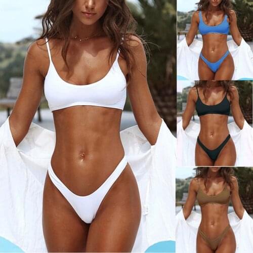 Hirigin Summer Sexy Women Solid Swimsuit Bathing Suit Bather Beachwear Swimwear Triangle Padded Bra Push-up Bikinis Set