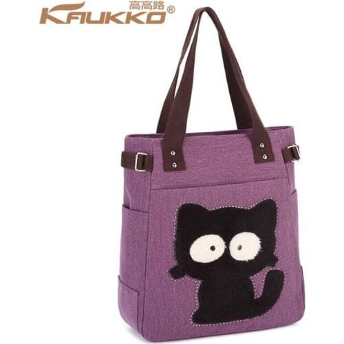 KAUKKO Women Causal Canvas Handbags Cute Cat Totes Anti-scratch Shopping messenger bag Top-Handle Bags Daily totes