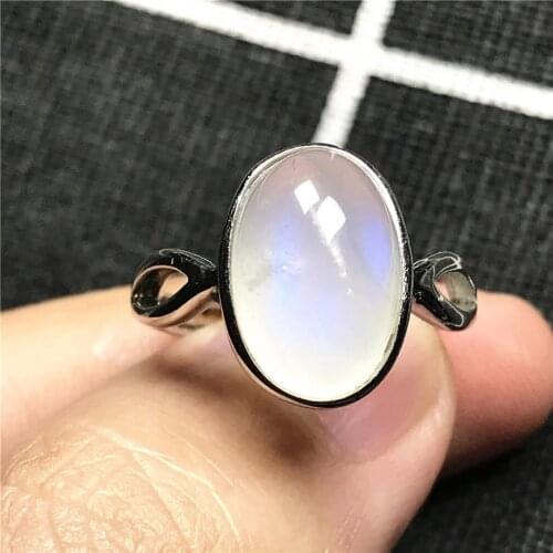 13x10mm Top Natural Blue Light Moonstone Ring For Woman Lady Man Crystal Silver Oval Beads Love Gift Adjustable Size Ring AAAAA
