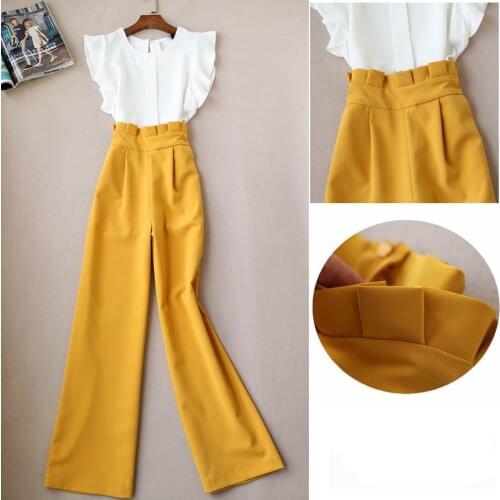 Two piece set top and pants spring and summer new womens two-piece temperament sleeveless shirt fashion wide leg pants suit