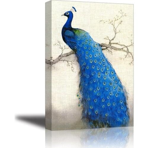 Fashion Canvas Art Painting Print And Poster Elegant Poetry Retro Style Blue Peacock Standing On The Tree A4 Picture Wall Art