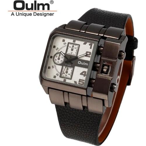 Hot Sale 2018 Brand Oulm Watches Men Fashion Rectangle Leather Band Japan Movt Casual Quartz Wristwatch Relogio Masculino Marca