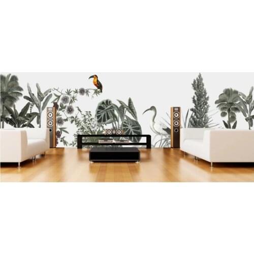 XUESU Custom wallpaper wall covering hand-painted rural rainforest toucan coconut tree mural background wall whole house mural