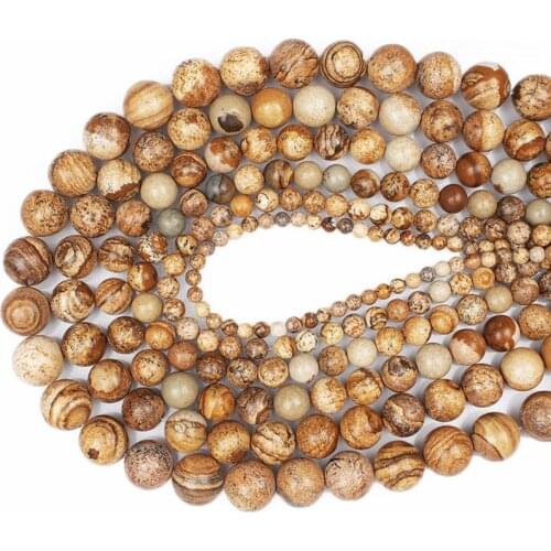 Natural Brown Picture Jaspers Stone Round Loose Semi Beads for Jewelry Making 4MM 6MM 8MM 10MM