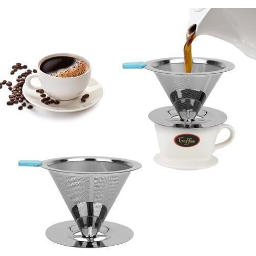 Stainless Steel Brew Drip Coffee Funnel Reusable Coffee Filter Mesh Coffee Tea Filter Kitchen Gadget