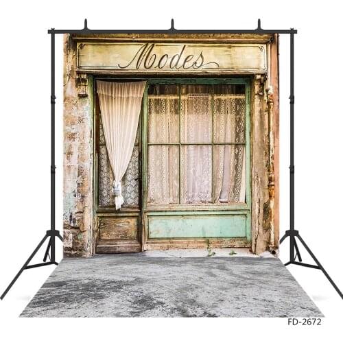 Nostalgic Wooden Door Brick Wall Lace Curtain Photography Backdrop Vinyl Cloth Background for Children Lovers Portrait Photocall