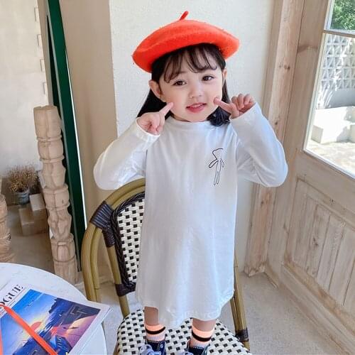 2021New Kids Clothes Girls TShirt Dress BlackWhite Long Sleeve Childrens Skirt Doll Decoration Loose Cute Clothes Spring Autumn