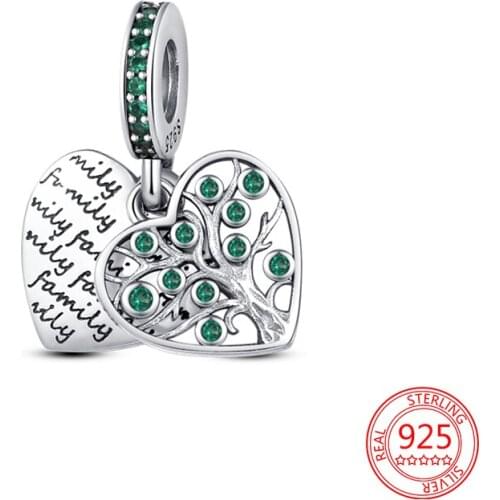 New 925 Sterling Silver Heart Pendant Tree of Life Paved Charms Bead Fashion Jewelry Fit Original Pandora Bracelet Bangle Making