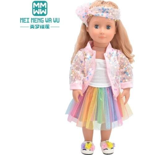 Clothes for doll fits 45cm American Doll new born baby Doll Fashion sequined jacket suit pink, blue, purple Girls gift