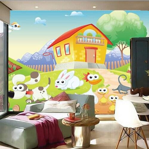 Custom 3D murals,Lovely cartoon house and all kinds of animals papel de parede,living room TV wall children bedroom wallpaper