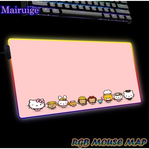 Pink Background Cute Animals RGB Mouse Pad Gamer Computer Gaming Accessories Kawaii Large Mouse Mats for Pc Laptop Desk Mat Rug