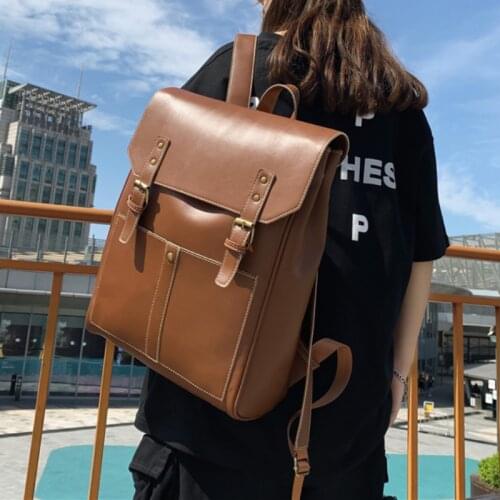 HOCODO Retro Pu Leather Backpack Women High Capacity Student School Bag Quality Shoulder Bag Female Anti-Theft Laptop Bag Unisex
