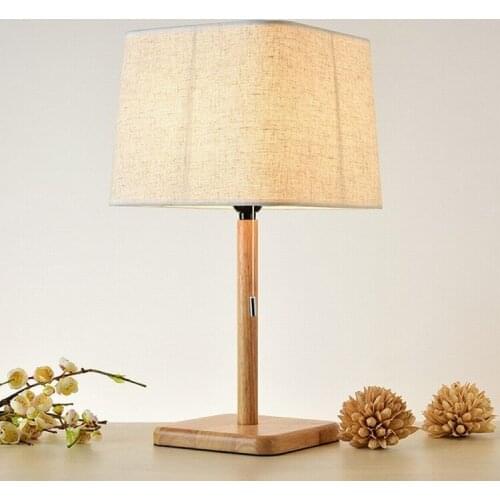 Modern Simple Wooden Bedroom Bedside Decorative Lighting Nordic Solid Wood Art Study Led Fabric Gift Desk Lamp