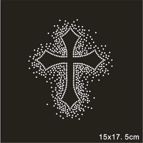 Rhinestone Iron On Transfers Hotfix Rhinestones Clothes Stickers 2Pieces/Lot Cross Rhinestone Decorations Clothing Appliques