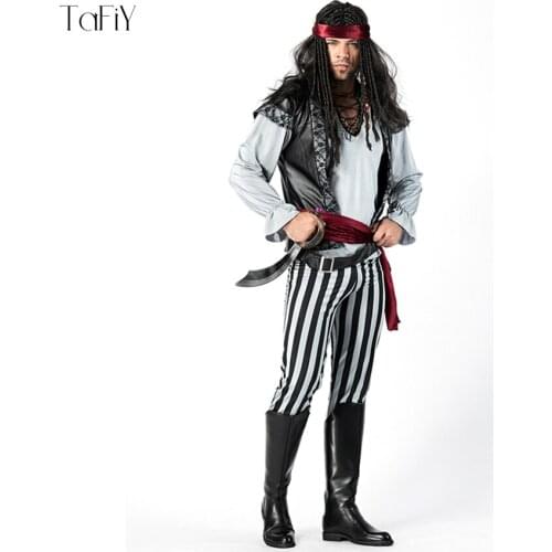 TaFiY 2018 Caribbean Pirate Warrior Costume Men Pirate Costume Halloween Fancy Party Carnival Adult Pirate Cosplay Men Costumes