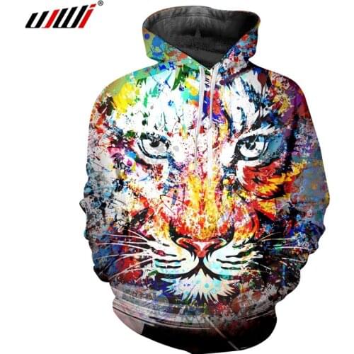 UJWI Oversize Hoodie 6XL Harajuku Mens 3d Print Splashing colorful tiger Sweatshirt Man Hip Hop Long Sleeve Hooded Jumpers