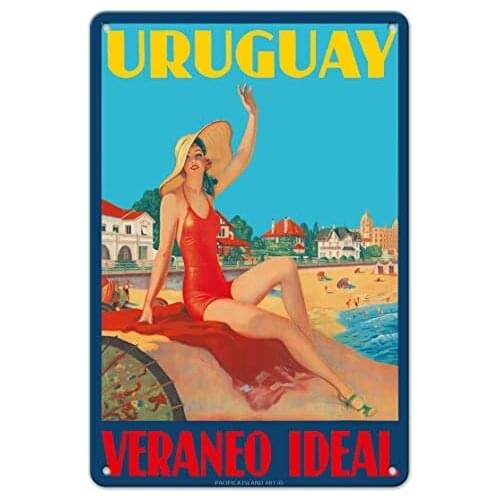 Uruguay - Ideal Summer (Veraneo Idéal) - Montevideo Beach Bathing Beauty c.1930s Metal Tin Sign