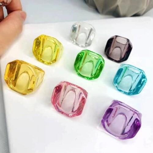 Vintage Transparent Rainbow Color Resin Rings for Women Harajuku Handmade Nostalgic Cute Rings Charms 90s Aesthetic New Gifts