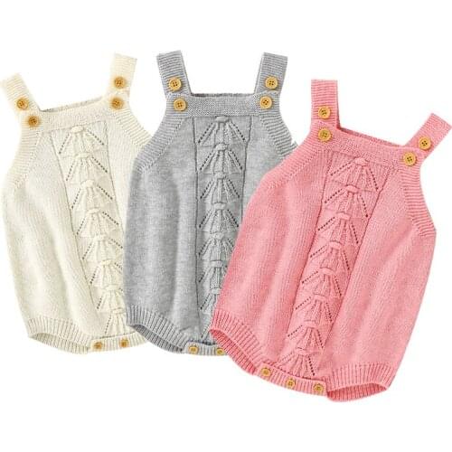 Toddler Baby Girl Knitting Romper Solid Color Hollow Out Sleeveless Spring Autumn Newborn Baby Girls Knitting Jumpsuit