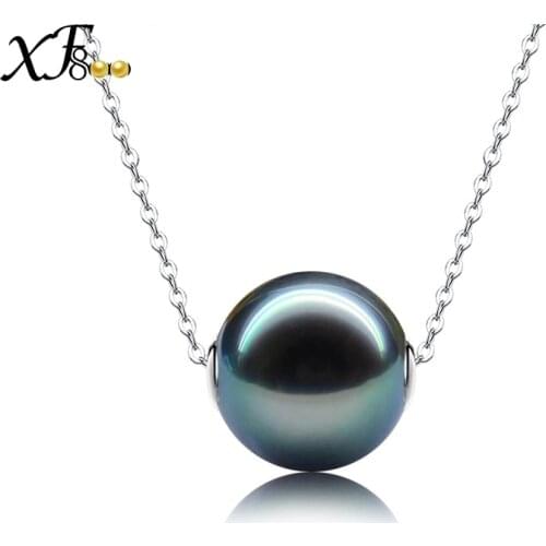 XF800 Natural Black Tahitian Pearl Jewelry Real 18k White Gold Necklace Pendant Christmas Party Gift For Women D236