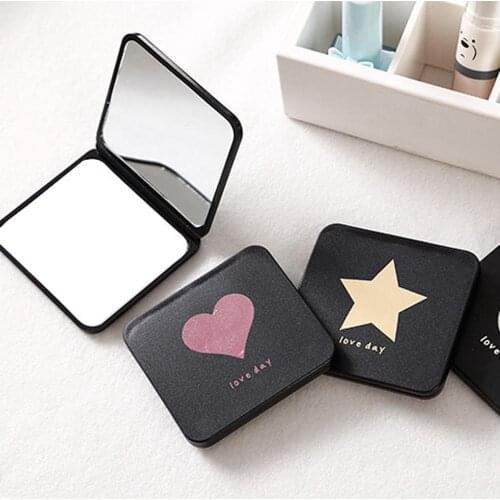 1PC Women Foldable Makeup Mirrors Double-sided Mirror Lady Cosmetic Hand Folding Portable Compact Pocket Mirror Random Color