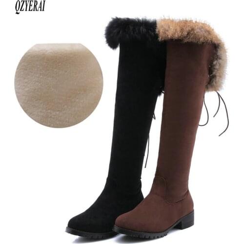 New winter style warm Genuine leather Knee high boots snow boots Women boots non-slip True fur warm Women shoes Size 34-43
