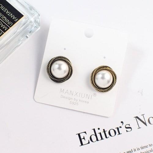 2020 Japan New Vintage Round Marble Opal Stone Big Stud Earrings For Women Fashion Temperament Simulated Pearl Brinco