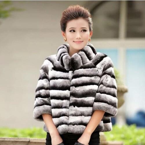 Winter women natural fur coat warm soft real rex rabbit fur jacket for lady fashion Chinchilla fur outerwear brand customized
